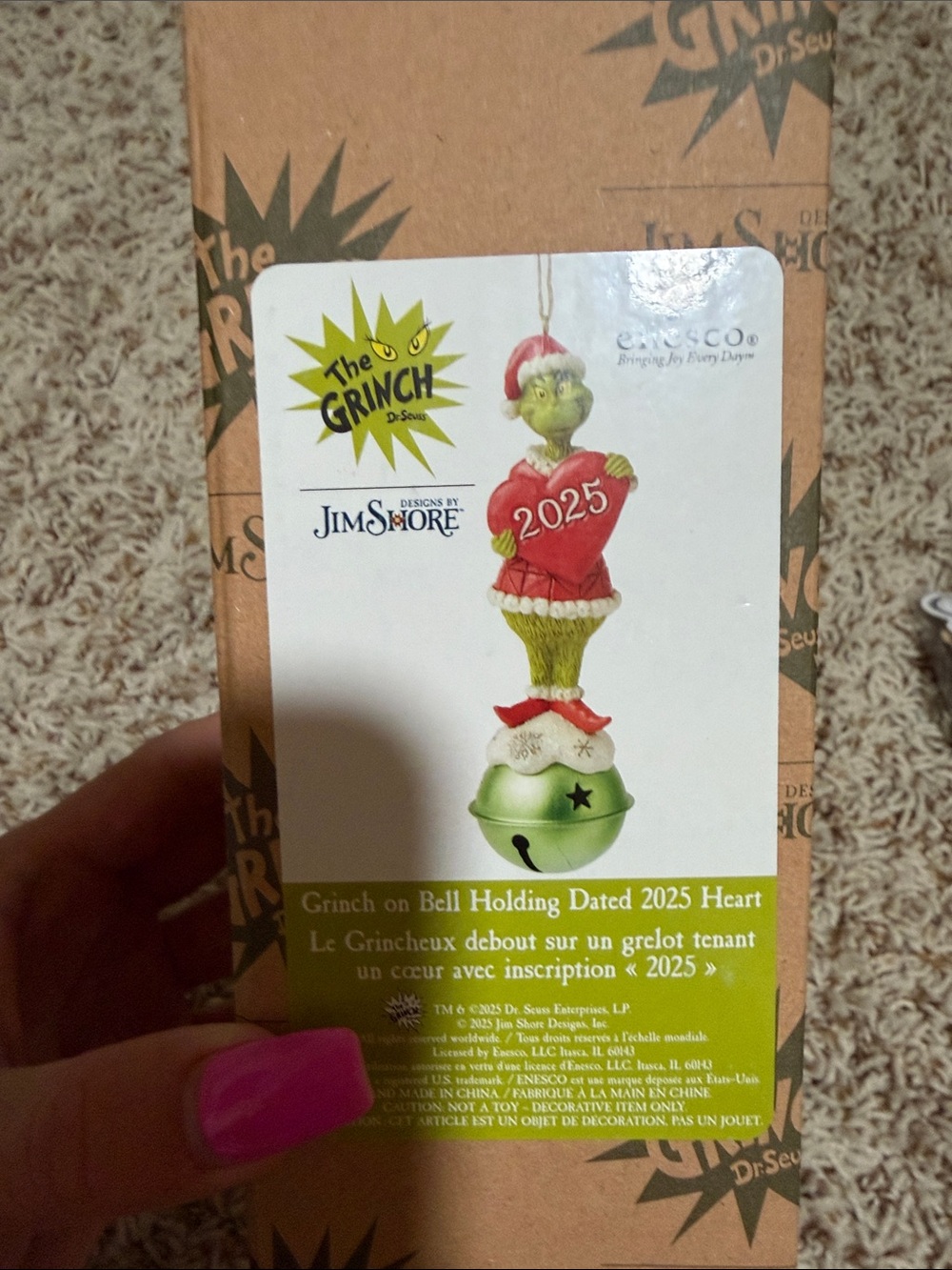 Jim Shore Grinch Ornament in Green and Red with Gold Bell Accent
